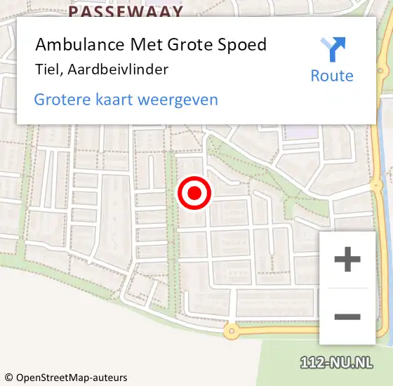 Locatie op kaart van de 112 melding: Ambulance Met Grote Spoed Naar Tiel, Aardbeivlinder op 8 december 2022 13:06