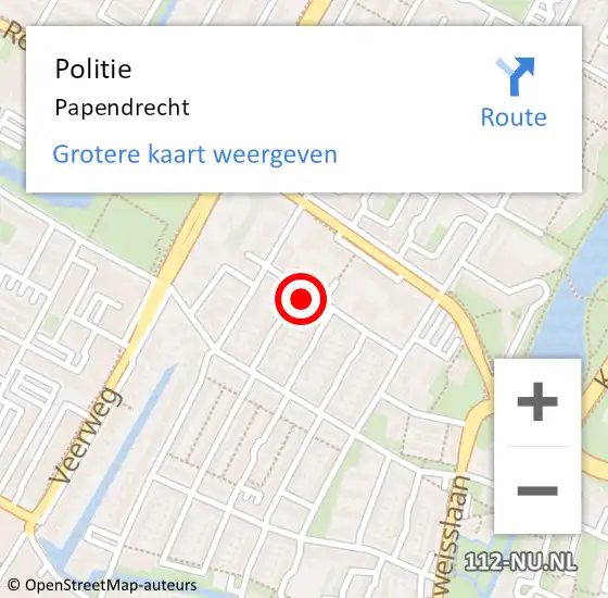 Locatie op kaart van de 112 melding: Politie Papendrecht op 8 december 2022 13:13