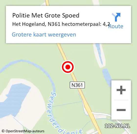Locatie op kaart van de 112 melding: Politie Met Grote Spoed Naar Het Hogeland, N361 hectometerpaal: 4,2 op 8 december 2022 13:19