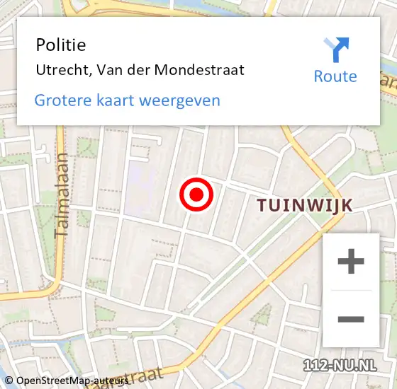 Locatie op kaart van de 112 melding: Politie Utrecht, Van der Mondestraat op 8 december 2022 13:46