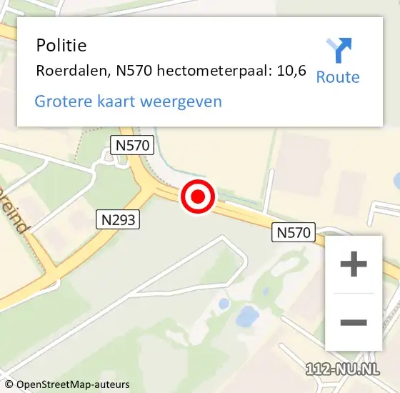 Locatie op kaart van de 112 melding: Politie Roerdalen, N570 hectometerpaal: 10,6 op 8 december 2022 13:47