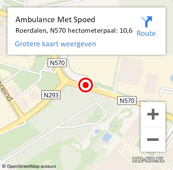 Locatie op kaart van de 112 melding: Ambulance Met Spoed Naar Roerdalen, N570 hectometerpaal: 10,6 op 8 december 2022 13:47