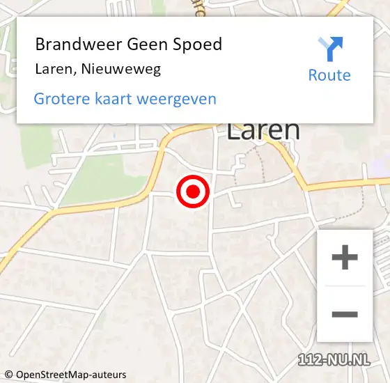 Locatie op kaart van de 112 melding: Brandweer Geen Spoed Naar Laren, Nieuweweg op 8 december 2022 13:56