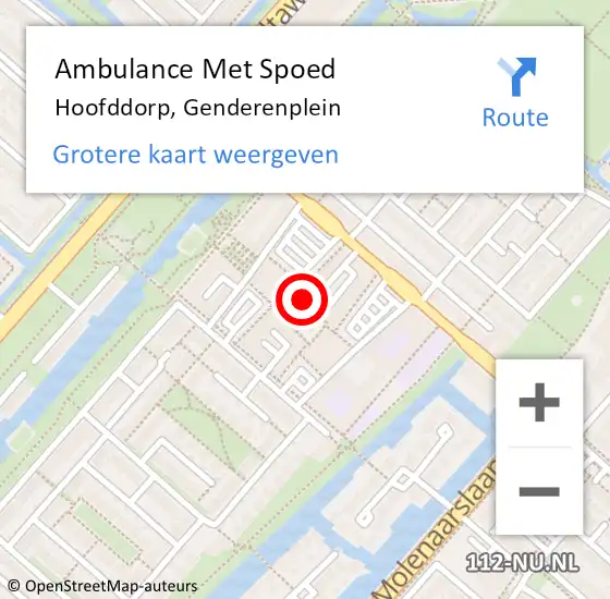 Locatie op kaart van de 112 melding: Ambulance Met Spoed Naar Hoofddorp, Genderenplein op 8 december 2022 14:10