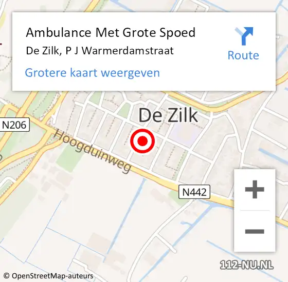 Locatie op kaart van de 112 melding: Ambulance Met Grote Spoed Naar De Zilk, P J Warmerdamstraat op 7 augustus 2014 15:49