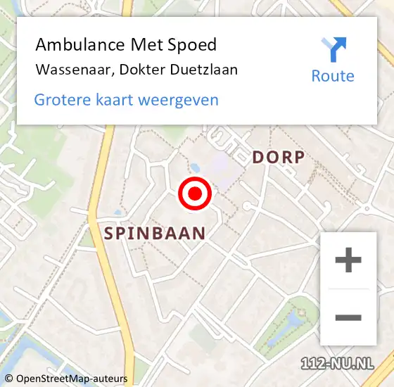 Locatie op kaart van de 112 melding: Ambulance Met Spoed Naar Wassenaar, Dokter Duetzlaan op 8 december 2022 14:26