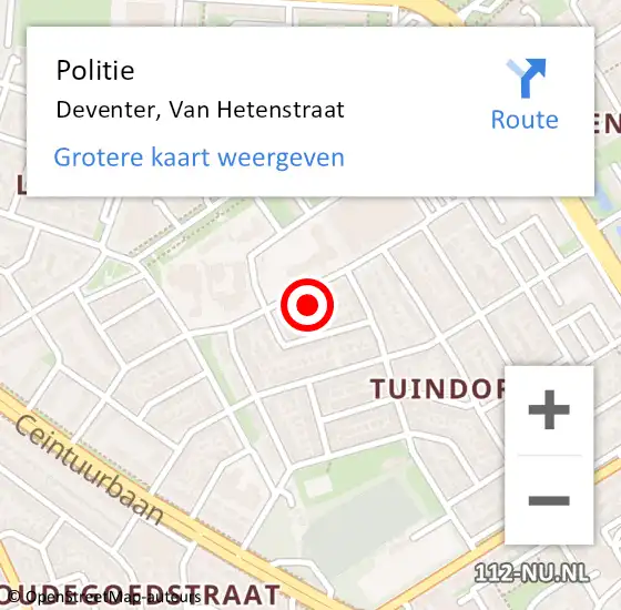 Locatie op kaart van de 112 melding: Politie Deventer, Van Hetenstraat op 8 december 2022 14:33