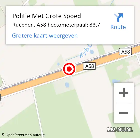 Locatie op kaart van de 112 melding: Politie Met Grote Spoed Naar Rucphen, A58 hectometerpaal: 83,7 op 8 december 2022 14:36