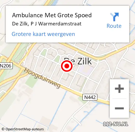 Locatie op kaart van de 112 melding: Ambulance Met Grote Spoed Naar De Zilk, P J Warmerdamstraat op 7 augustus 2014 15:53