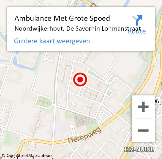 Locatie op kaart van de 112 melding: Ambulance Met Grote Spoed Naar Noordwijkerhout, De Savornin Lohmanstraat op 8 december 2022 14:55