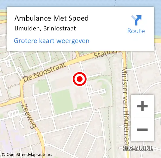 Locatie op kaart van de 112 melding: Ambulance Met Spoed Naar IJmuiden, Briniostraat op 8 december 2022 15:16