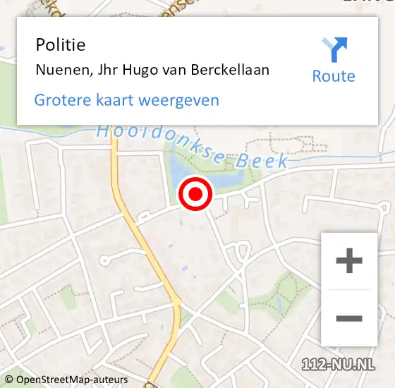 Locatie op kaart van de 112 melding: Politie Nuenen, Jhr Hugo van Berckellaan op 8 december 2022 15:21