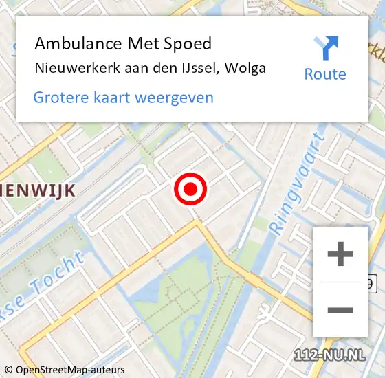 Locatie op kaart van de 112 melding: Ambulance Met Spoed Naar Nieuwerkerk aan den IJssel, Wolga op 8 december 2022 15:28