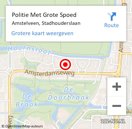 Locatie op kaart van de 112 melding: Politie Met Grote Spoed Naar Amstelveen, Stadhouderslaan op 8 december 2022 15:30