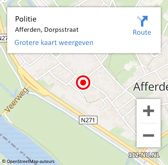Locatie op kaart van de 112 melding: Politie Afferden, Dorpsstraat op 8 december 2022 15:45