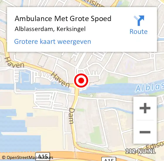 Locatie op kaart van de 112 melding: Ambulance Met Grote Spoed Naar Alblasserdam, Kerksingel op 8 december 2022 15:48