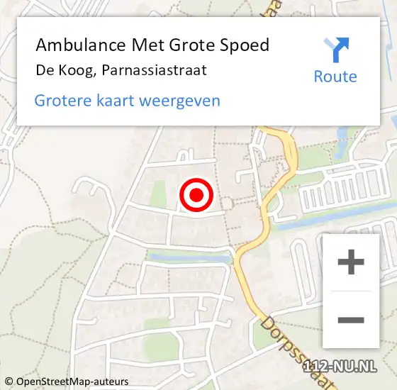 Locatie op kaart van de 112 melding: Ambulance Met Grote Spoed Naar De Koog, Parnassiastraat op 8 december 2022 15:56