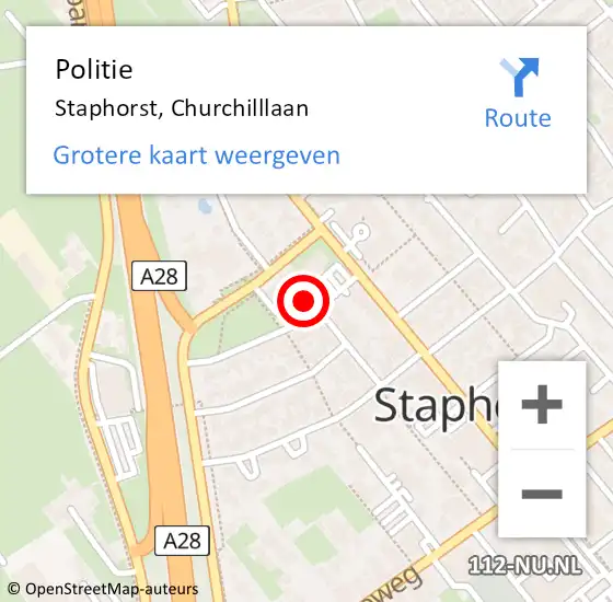 Locatie op kaart van de 112 melding: Politie Staphorst, Churchilllaan op 8 december 2022 16:03