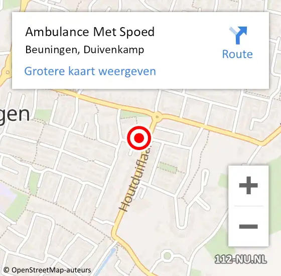 Locatie op kaart van de 112 melding: Ambulance Met Spoed Naar Beuningen, Duivenkamp op 8 december 2022 17:25