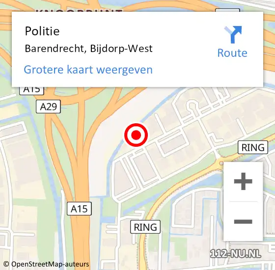 Locatie op kaart van de 112 melding: Politie Barendrecht, Bijdorp-West op 8 december 2022 17:29