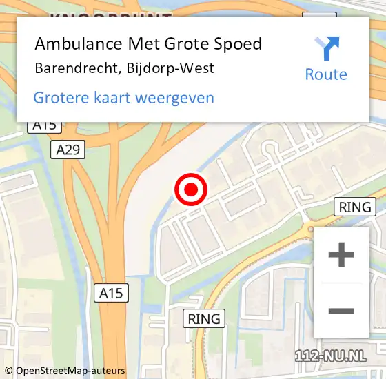 Locatie op kaart van de 112 melding: Ambulance Met Grote Spoed Naar Barendrecht, Bijdorp-West op 8 december 2022 17:30