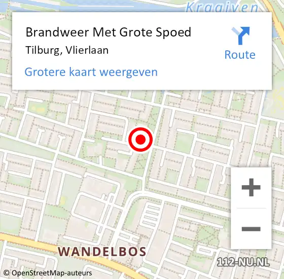 Locatie op kaart van de 112 melding: Brandweer Met Grote Spoed Naar Tilburg, Vlierlaan op 8 december 2022 17:55