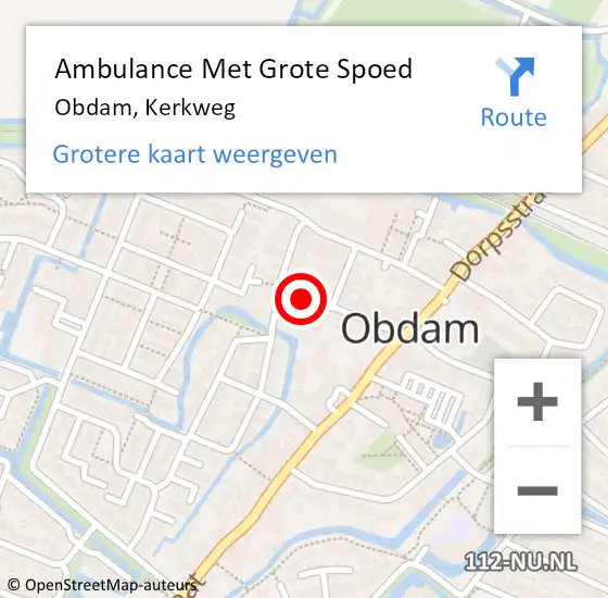 Locatie op kaart van de 112 melding: Ambulance Met Grote Spoed Naar Obdam, Kerkweg op 8 december 2022 18:18