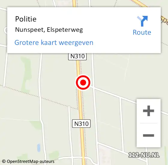 Locatie op kaart van de 112 melding: Politie Nunspeet, Elspeterweg op 8 december 2022 18:20