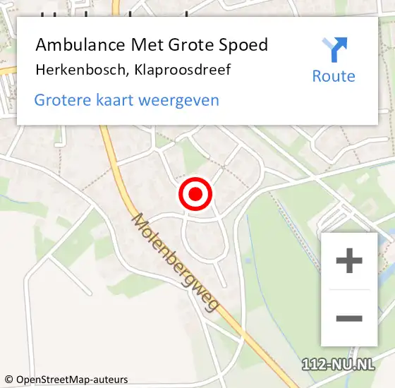 Locatie op kaart van de 112 melding: Ambulance Met Grote Spoed Naar Herkenbosch, Klaproosdreef op 8 december 2022 18:30