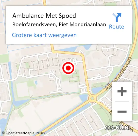 Locatie op kaart van de 112 melding: Ambulance Met Spoed Naar Roelofarendsveen, Piet Mondriaanlaan op 8 december 2022 18:52