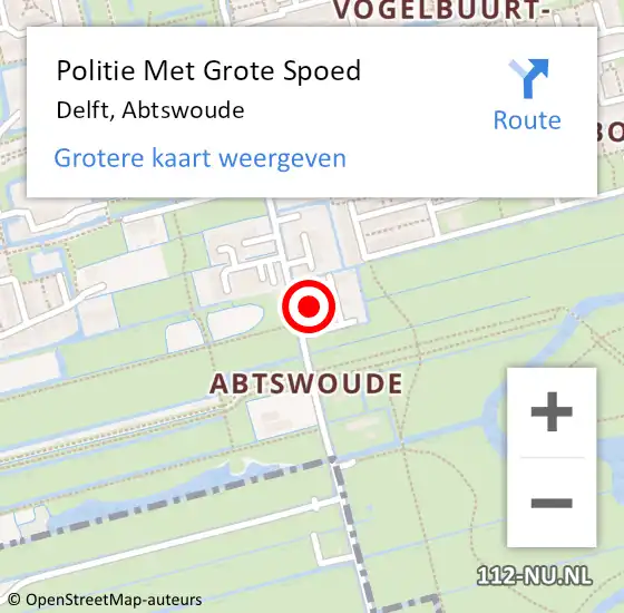 Locatie op kaart van de 112 melding: Politie Met Grote Spoed Naar Delft, Abtswoude op 8 december 2022 19:10