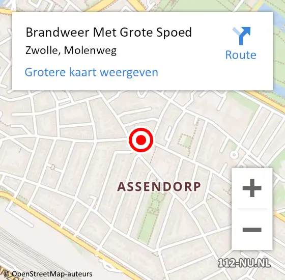 Locatie op kaart van de 112 melding: Brandweer Met Grote Spoed Naar Zwolle, Molenweg op 8 december 2022 19:11