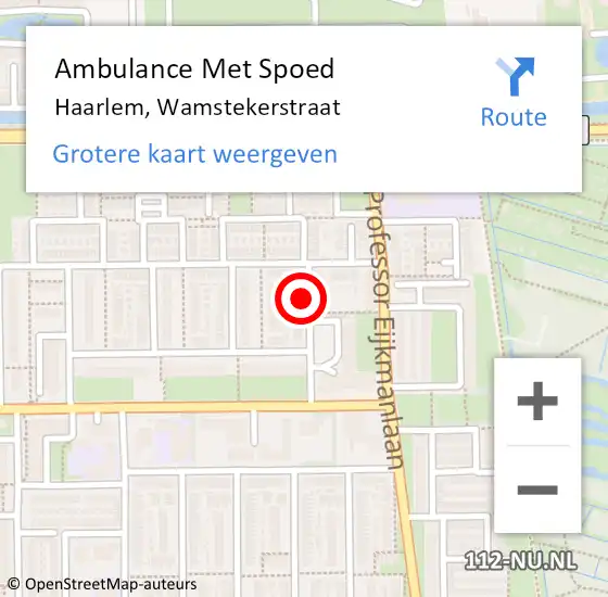 Locatie op kaart van de 112 melding: Ambulance Met Spoed Naar Haarlem, Wamstekerstraat op 8 december 2022 19:18