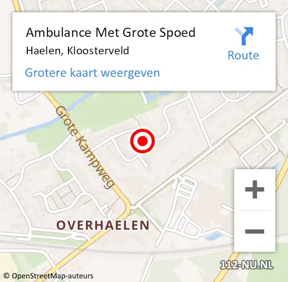 Locatie op kaart van de 112 melding: Ambulance Met Grote Spoed Naar Haelen, Kloosterveld op 8 december 2022 19:23