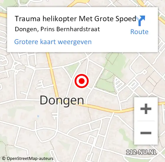 Locatie op kaart van de 112 melding: Trauma helikopter Met Grote Spoed Naar Dongen, Prins Bernhardstraat op 8 december 2022 19:29