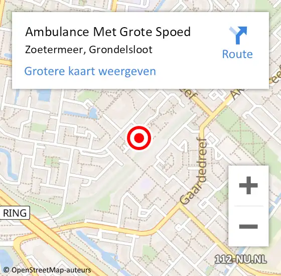 Locatie op kaart van de 112 melding: Ambulance Met Grote Spoed Naar Zoetermeer, Grondelsloot op 8 december 2022 19:33