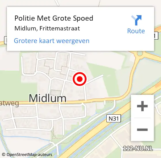 Locatie op kaart van de 112 melding: Politie Met Grote Spoed Naar Midlum, Frittemastraat op 8 december 2022 19:43