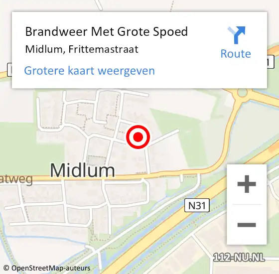 Locatie op kaart van de 112 melding: Brandweer Met Grote Spoed Naar Midlum, Frittemastraat op 8 december 2022 19:43