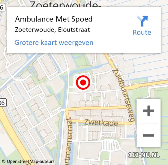 Locatie op kaart van de 112 melding: Ambulance Met Spoed Naar Zoeterwoude, Eloutstraat op 8 december 2022 19:52