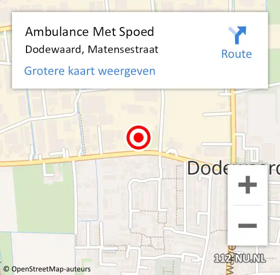 Locatie op kaart van de 112 melding: Ambulance Met Spoed Naar Dodewaard, Matensestraat op 8 december 2022 20:14