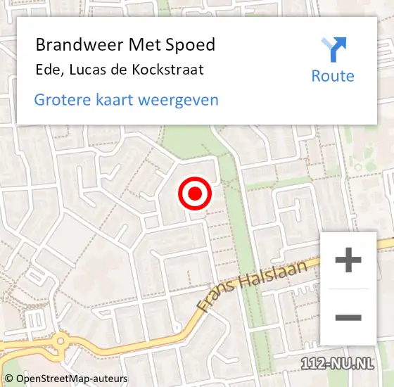 Locatie op kaart van de 112 melding: Brandweer Met Spoed Naar Ede, Lucas de Kockstraat op 8 december 2022 20:58