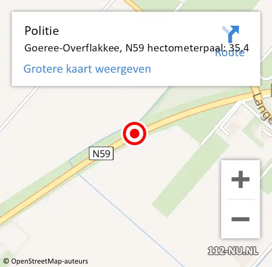 Locatie op kaart van de 112 melding: Politie Goeree-Overflakkee, N59 hectometerpaal: 35,4 op 8 december 2022 21:09
