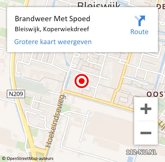 Locatie op kaart van de 112 melding: Brandweer Met Spoed Naar Bleiswijk, Koperwiekdreef op 8 december 2022 21:09