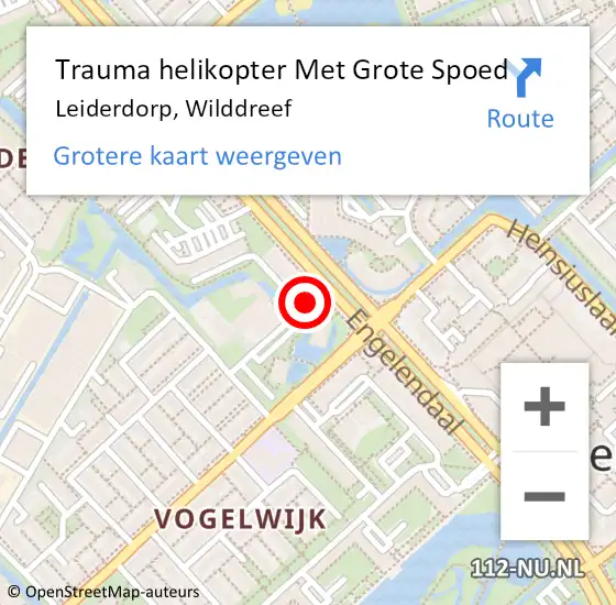 Locatie op kaart van de 112 melding: Trauma helikopter Met Grote Spoed Naar Leiderdorp, Wilddreef op 8 december 2022 21:21