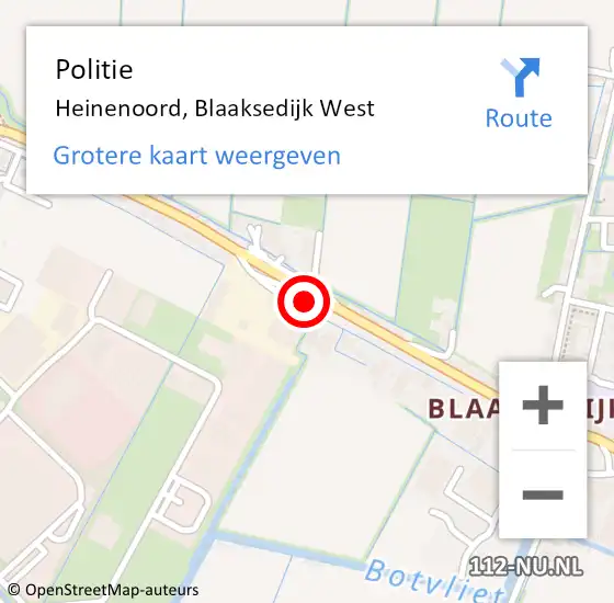 Locatie op kaart van de 112 melding: Politie Heinenoord, Blaaksedijk West op 8 december 2022 21:26