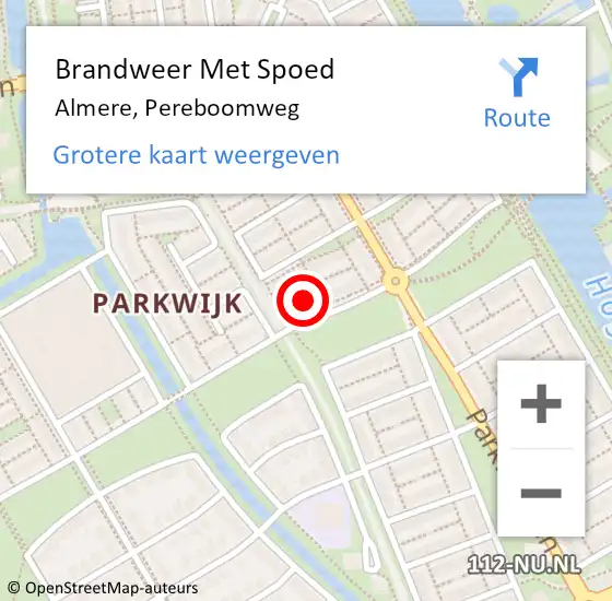 Locatie op kaart van de 112 melding: Brandweer Met Spoed Naar Almere, Pereboomweg op 8 december 2022 21:35