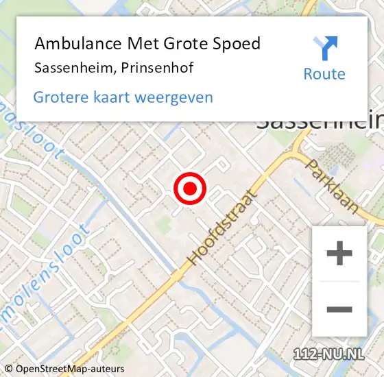 Locatie op kaart van de 112 melding: Ambulance Met Grote Spoed Naar Sassenheim, Prinsenhof op 8 december 2022 22:42