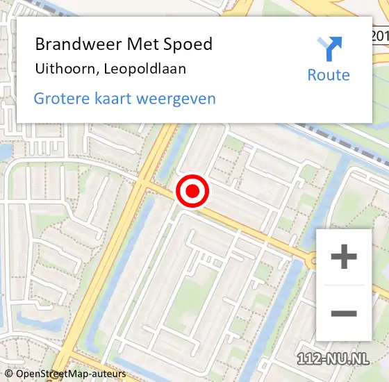 Locatie op kaart van de 112 melding: Brandweer Met Spoed Naar Uithoorn, Leopoldlaan op 8 december 2022 22:50