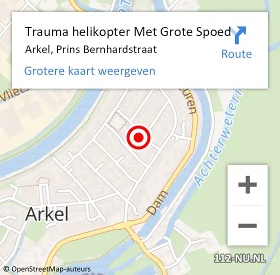 Locatie op kaart van de 112 melding: Trauma helikopter Met Grote Spoed Naar Arkel, Prins Bernhardstraat op 9 december 2022 02:29