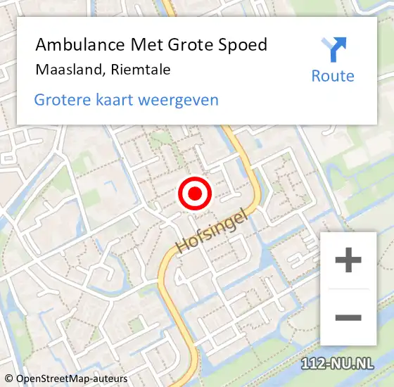 Locatie op kaart van de 112 melding: Ambulance Met Grote Spoed Naar Maasland, Riemtale op 9 december 2022 04:00